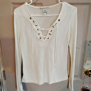 American Rag Cream Lace-Up Blouse
